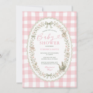 Rosa Gingham-Großmutter-Baby-Party Einladung