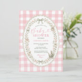Rosa Gingham-Großmutter-Baby-Party Einladung (Stehend Vorderseite)