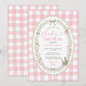 Rosa Gingham-Großmutter-Baby-Party Einladung (Vorne/Hinten)