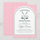 Rosa Gingham Grünbogen Golf Brautparty Einladung (Vorne/Hinten)
