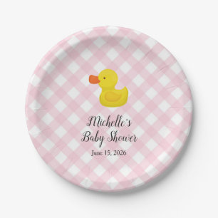 Rosa Gingham-Gummi-Enten-Baby-Party-Teller Pappteller