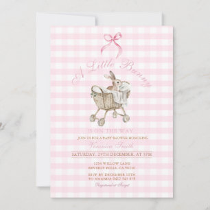 Rosa Gingham-Häschen-Baby-Party Grandmillennial  Einladung
