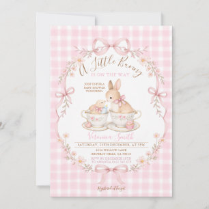 Rosa Gingham-Häschen-Baby-Shower-Blush Rosa Einladung