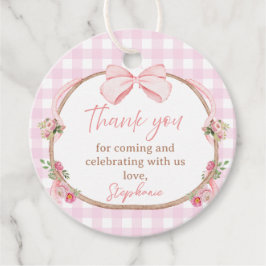 Rosa Gingham-Hasen-Blumen-Partygeschenkanhänger Geschenkanhänger