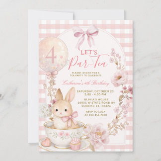 Rosa Gingham-Hasen-Teeparty-Mädchen-Geburtstag  Einladung