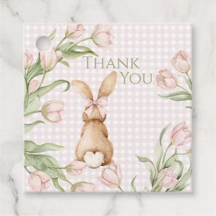 Rosa Gingham-Hasen-Tulpen-Blumen Geschenkanhänger