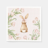 Rosa Gingham-Hasen-Tulpen-Blumenmuster  Serviette (Vorderseite)
