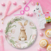 Rosa Gingham-Hasen-Tulpen Floral Pappteller (Party)