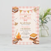 Rosa Gingham Herbst Camping Lagerfeuer Smores Einladung (Stehend Vorderseite)