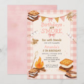 Rosa Gingham Herbst Camping Lagerfeuer Smores Einladung (Vorne/Hinten)