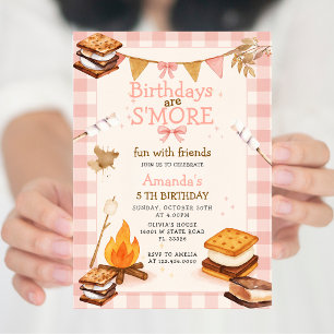 Rosa Gingham Herbst Camping Lagerfeuer Smores Einladung