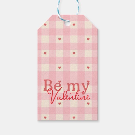 Rosa Gingham-Herzen Valentinstag Geschenkanhänger (Vorderseite)