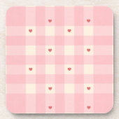 Rosa Gingham-Herzen Valentinstag Getränkeuntersetzer (Vorderseite)