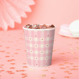Rosa Gingham-Herzen Valentinstag Pappbecher