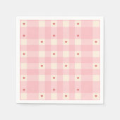 Rosa Gingham-Herzen Valentinstag Serviette (Vorderseite)