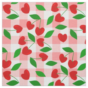 rosa Gingham Herzform Kirsche Rockabilly Stoff