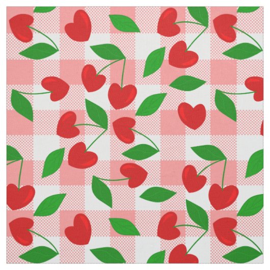 rosa Gingham Herzform Kirsche Rockabilly Stoff (Muster)