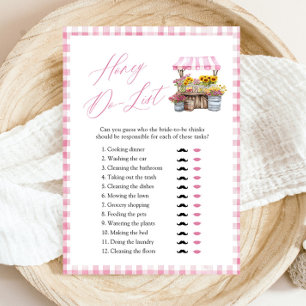 Rosa Gingham-Hochzeitsdusche-Spiel 'Honey Do List' Einladung