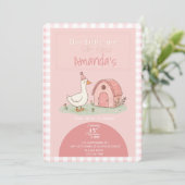 Rosa Gingham-Hof-Kindergeburtstag Einladung (Stehend Vorderseite)