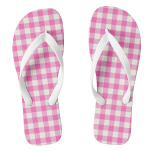 Rosa Gingham-Kariert Cottagecore Badesandalen