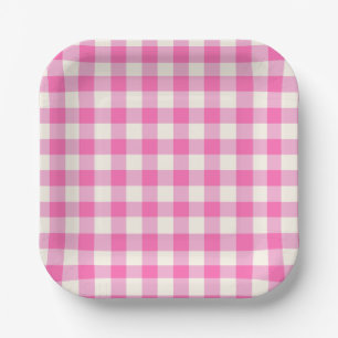 Rosa Gingham-Kariert Cottagecore Pappteller