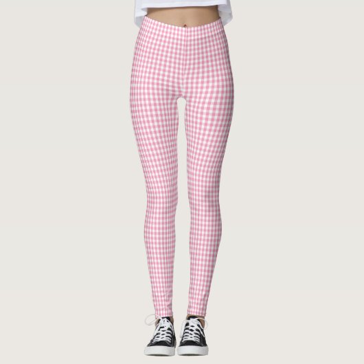 Rosa Gingham-kariertes Muster Leggings (Vorderseite)