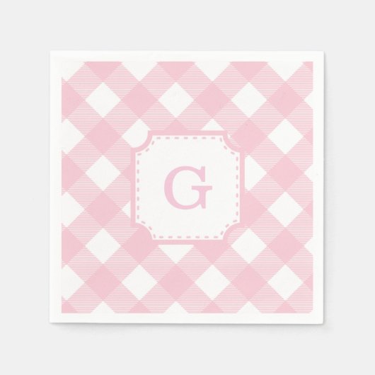 Rosa Gingham Kariertes Muster Papier Serviette (Vorderseite)