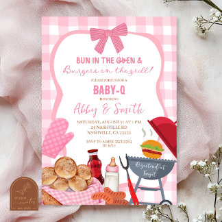 Rosa Gingham Karo BabyQ Baby Shower Einladung