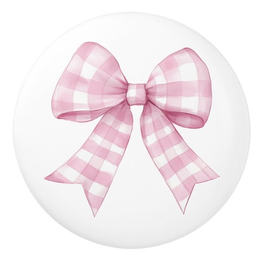 Rosa Gingham-Karo-Band Keramikknauf (Vorderseite)