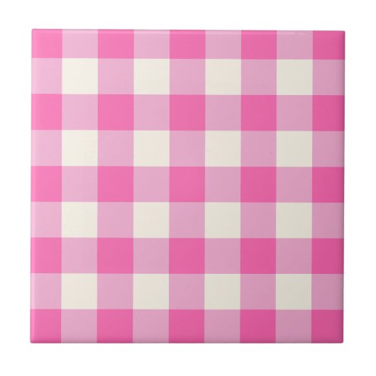 Rosa Gingham-Karo Cottagecore Fliese (Vorderseite)
