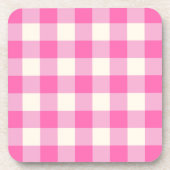 Rosa Gingham-Karo Cottagecore Getränkeuntersetzer (Vorderseite)