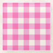 Rosa Gingham-Karo Cottagecore Glasuntersetzer (Vorderseite)
