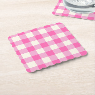 Rosa Gingham-Karo Cottagecore Untersetzer