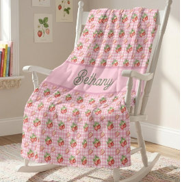 Rosa Gingham-Karo-Erdbeermuster Fleecedecke