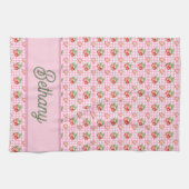 Rosa Gingham-Karo-Erdbeermuster Geschirrtuch (Horizontal)