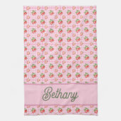 Rosa Gingham-Karo-Erdbeermuster Geschirrtuch (Vertikal)