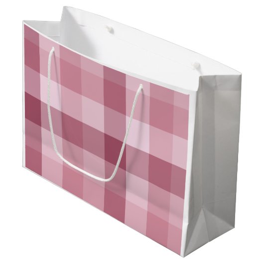 Rosa Gingham-Karo-Karo-Design Große Geschenktüte (Vorderseite Schrägansicht)