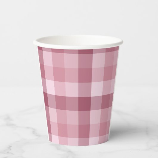 Rosa Gingham-Karo-Karo-Design Pappbecher (Vorderseite)