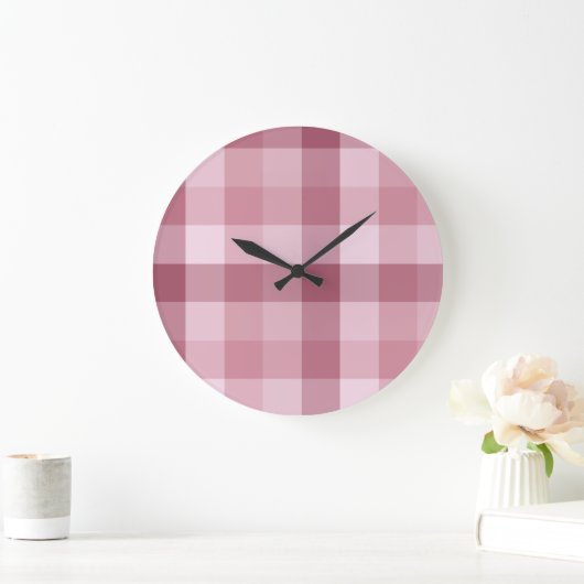 Rosa Gingham-Karo-Karo-Muster Große Wanduhr (Zuhause)