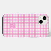 Rosa Gingham-Karo-Karo-Muster iPhone Hülle (Rückseite (Horizontal))