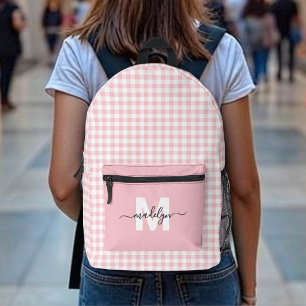 Rosa Gingham-Karo-Monogramm Bedruckter Rucksack