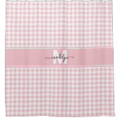 Rosa Gingham-Karo-Monogramm Duschvorhang (Vorderseite)