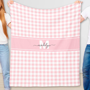 Rosa Gingham-Karo-Monogramm Fleecedecke