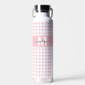 Rosa Gingham-Karo-Monogramm Trinkflasche (Vorne)