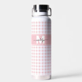 Rosa Gingham-Karo-Monogramm Trinkflasche (Rückseite)