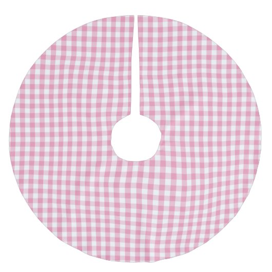 Rosa Gingham-Karo-Muster Polyester Weihnachtsbaumdecke (Vorderseite)