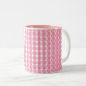 Rosa Gingham-Karo-Muster Zweifarbige Tasse (VorderseiteRechts)