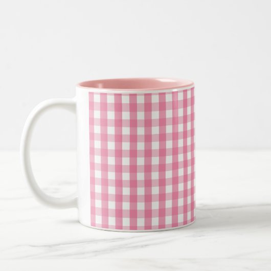 Rosa Gingham-Karo-Muster Zweifarbige Tasse (Links)