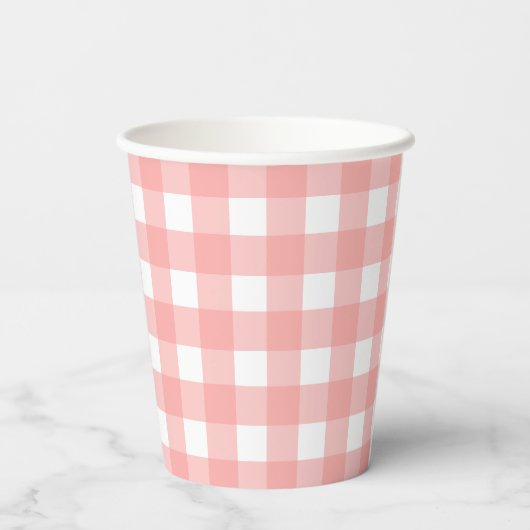 Rosa Gingham Karo Pattern Pappbecher (Rückseite)