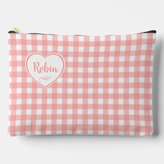 Rosa Gingham Karo Pattern Zubehörtasche (Vorderseite)